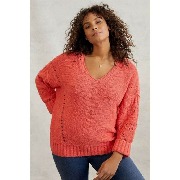 ANTHROPOLOGIE New M Pilcro Marla V-Neck Sweater in Coral - Picture 5 of 7